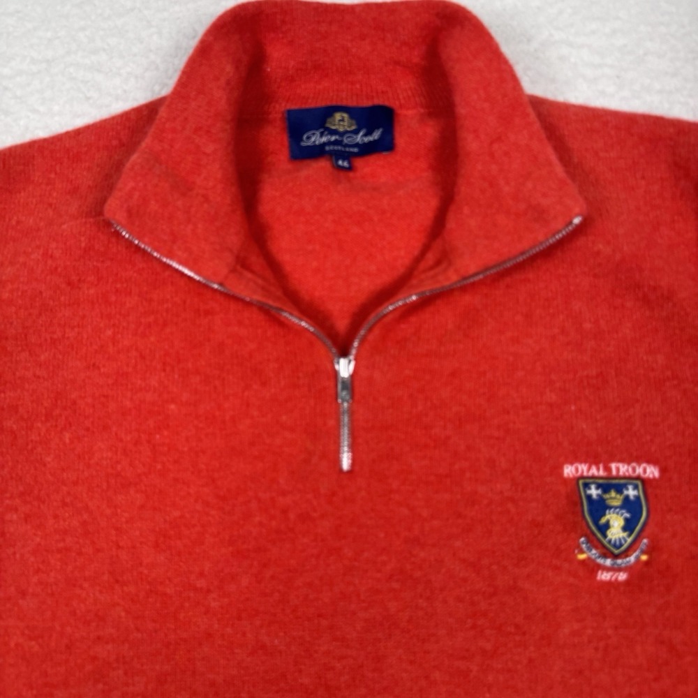 Peter Scott Sweater 100% New‎ Wool 1/4-Zip Orange Royal Troon Mens 46 Scotland